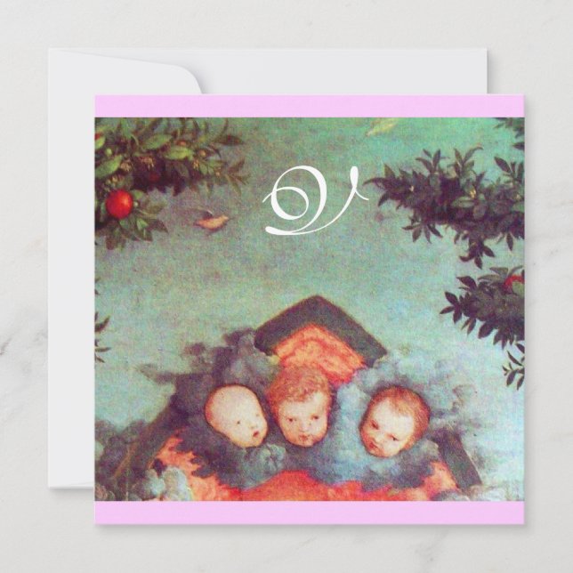 Invitation PETITES ANGES MONOGRAS d'antiquité bleu rose (Devant)