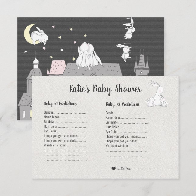 Invitation Petites Bunnies | Jeu de devis de Baby shower jume (Devant / Derrière)