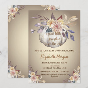 Invitation Petites citrouilles,Fleurs,Baby shower d'automne