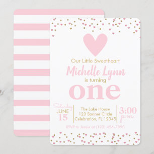 Invitation Petites filles amoureuses rose et or Anniversaire