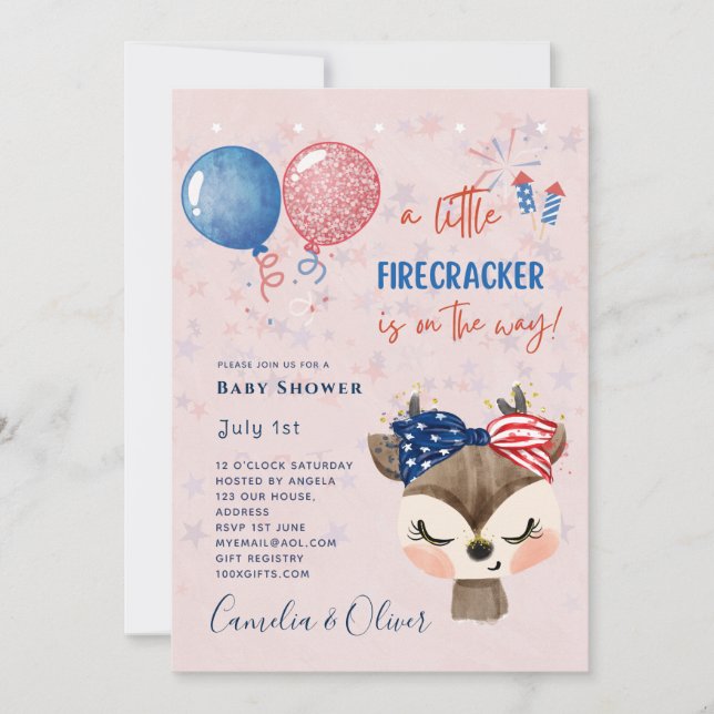 Invitation Petites Filles Baby shower US Petite Frappe Cerf (Devant)