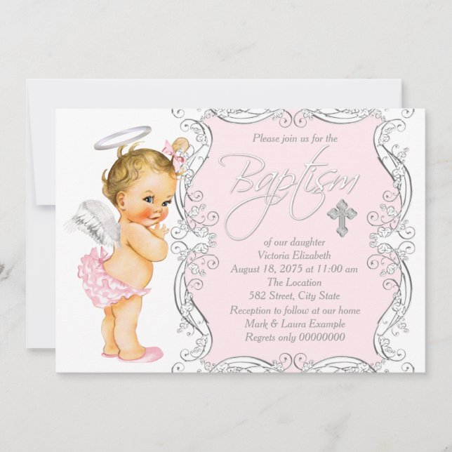 Invitation Petites filles Baptême d'ange (Devant)