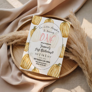 Invitation Petites filles Citrouilles Coral rose automne Anni