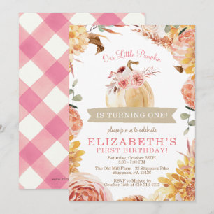 Invitation Petites Filles CITROUILLES Rose Floral Fête d'anni