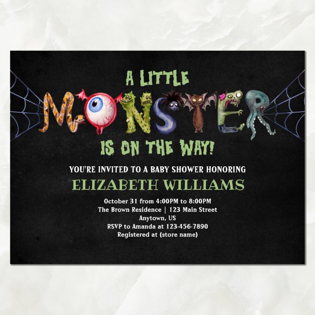 Invitation Petites Lettres Monster Baby shower Halloween (Front)