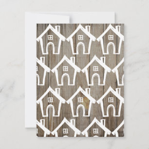 Invitation Petites maisons blanches sur du bois marron Nous a