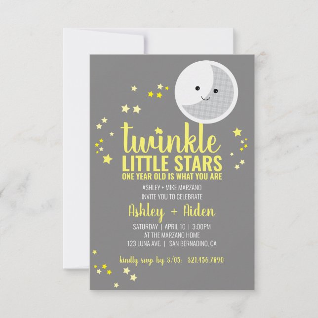 Invitation petites stars GARY ou GIRL jumeaux 1er ANNIVERSAIR (Devant)