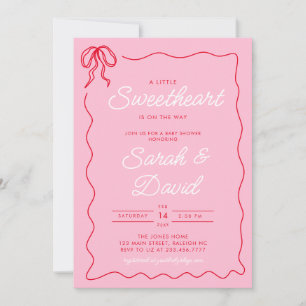 Invitation Petites Valentines adorables Baby shower rouge ros