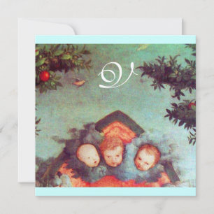 Invitation PETITS ANGES MONOGRAMME bleu antique rouge