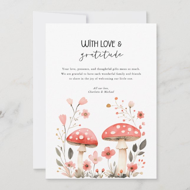 Invitation Petits Champignons Fête Prénatale Fleur Sauvage Re (Devant)