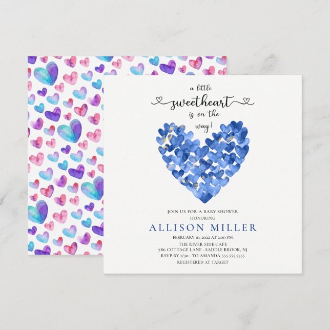 Invitation Petits Coeurs Amoureux Garçons Baby shower Invitat (Devant / Derrière)