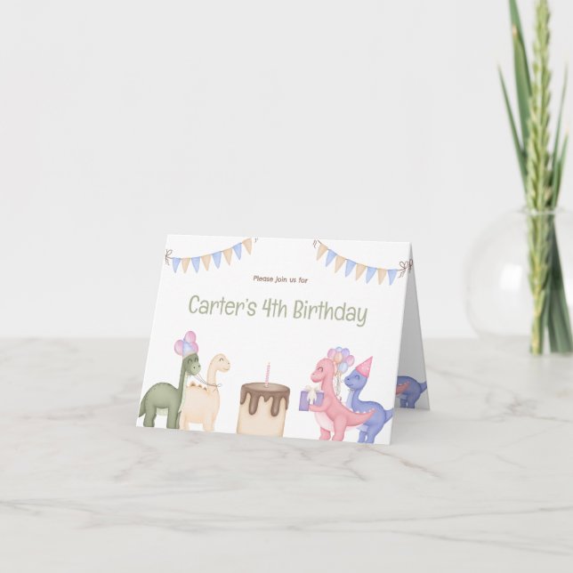 Invitation Petits Dinosaures Mignonnes Avec Enfant Gâteau Ann (Devant)