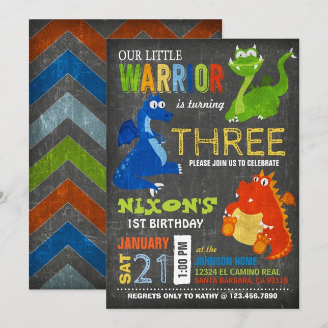 Invitation Petits Dragons à la peur mignonne Anniversaire (Devant / Derrière)