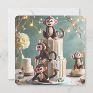 INVITATION PETITS SINGES SUR UN GÂTEAU D'ANNIVERSAIRE