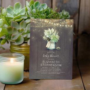 Invitation Petits succulents Mason Jar Baby shower rustique