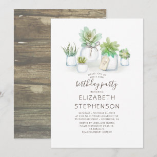 Invitation Petits succulents Mason Jars Anniversaire rustique