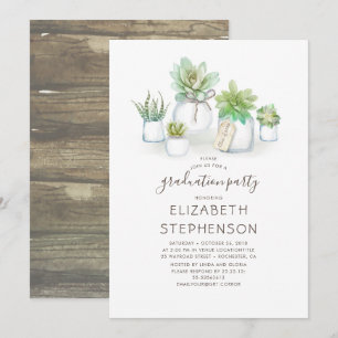 Invitation Petits succulents Mason Jars Graduation rustique