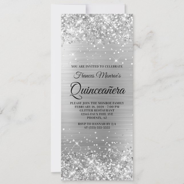 Invitation Pétrole en argent glacé Quinceañera (Devant)