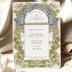 Invitation Petunia Sauvez la date Art Nouveau Vintage par Muc