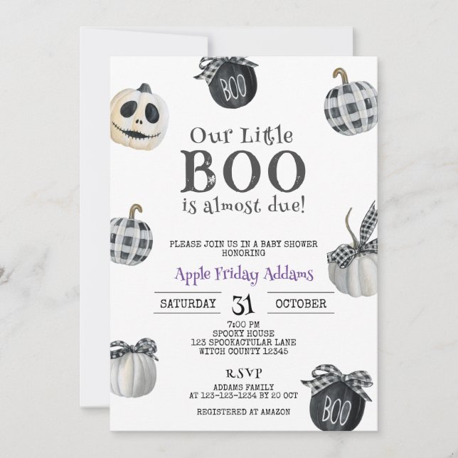 Invitation Peu de BOO est presque à venir, Baby shower d'Hall (Devant)