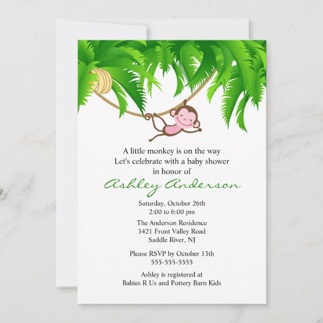Invitation Peu d'invitation de baby shower de singe de safari (Devant)