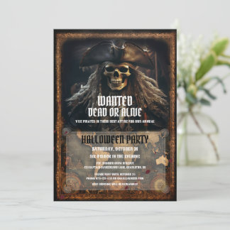 Invitation Peur Pirate Skull Black Halloween Party