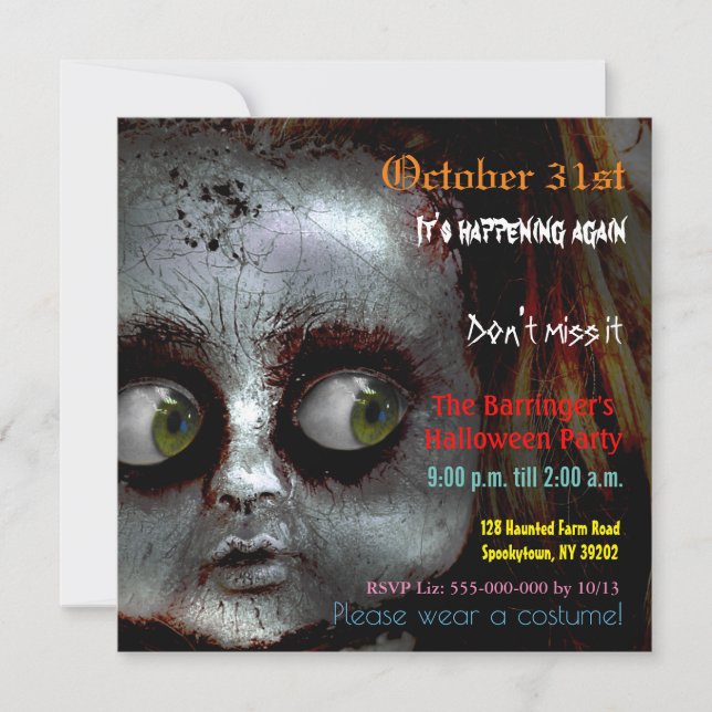 Invitation Peur Poupée effrayante Halloween Semi Gloss Invita (Devant)