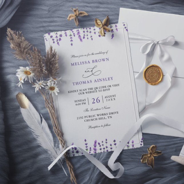 Invitation Peurple Lavender Floral Budget QR Code Wedding (Créateur téléchargé)