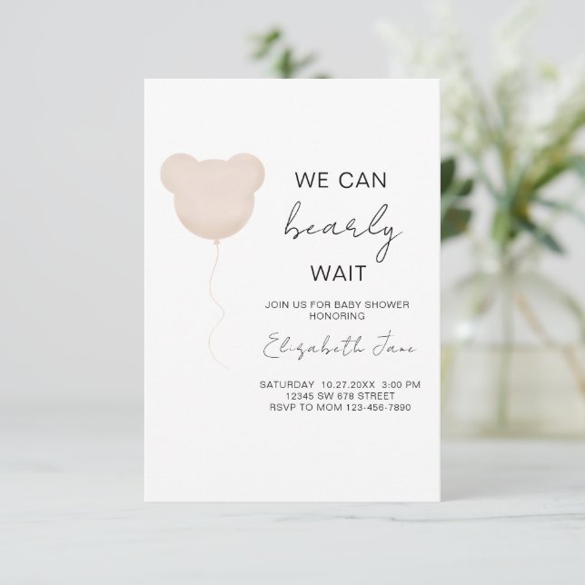 Invitation Peuvent attendre Baby shower bébé Teddy Bear Ballo (Debout devant)