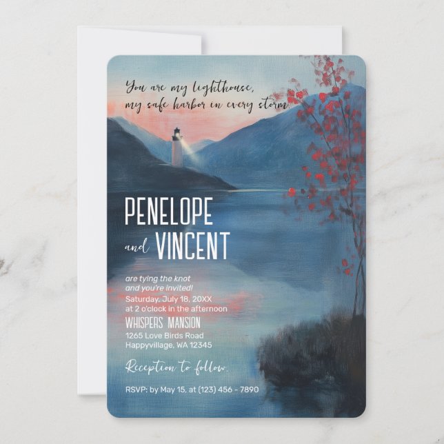 Invitation Phare au bord du lac mariage (Devant)