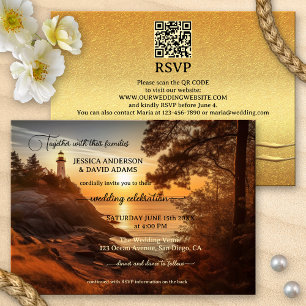 Invitation Phare côtier romantique QR Code Mariage