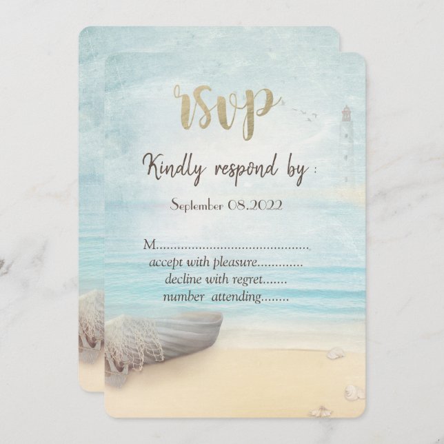 Invitation Phare de bateau de plage  RSVP  (Devant / Derrière)
