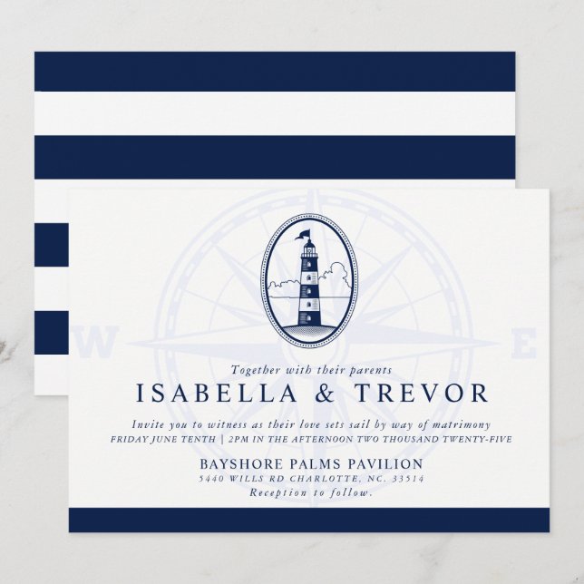 Invitation Phare de Beach | Mariage thématique nautique (Devant / Derrière)