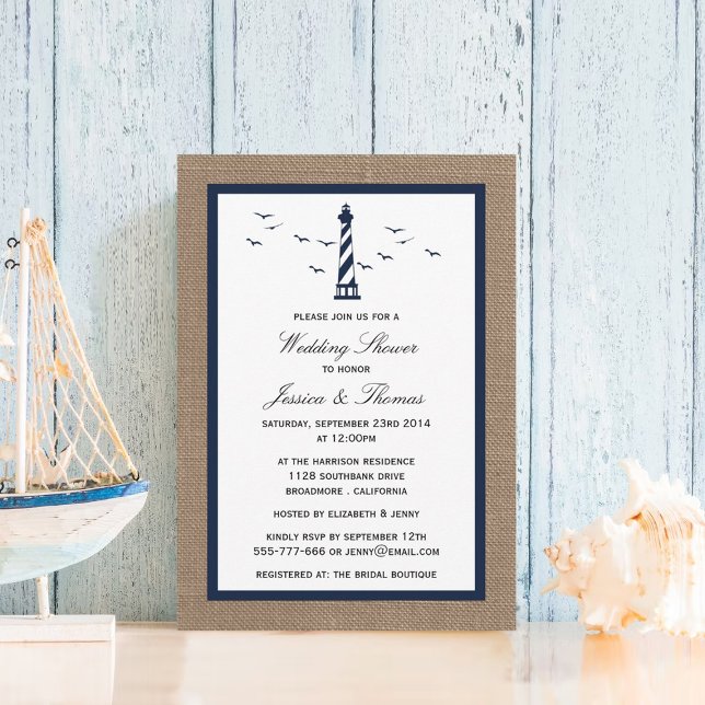 Invitation Phare De La Marine Sur Burlap Wedding shower Nauti (Créateur téléchargé)