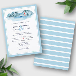 Invitation Phare de montagne océanique mariage aquarelle bleu