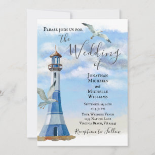 Invitation Phare et mouettes tout en une plage Mariage