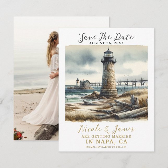Invitation Phare maritime de la côte rustique Économisez la d (Devant / Derrière)