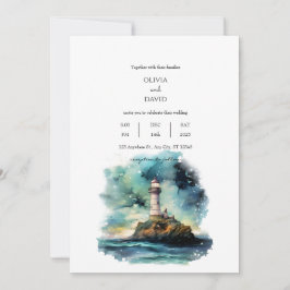 Invitation Phare Nautique Starry Moon Night Sky Mariage