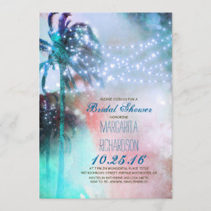 Invitation phares à cordes palmiers plage douche nuptiale