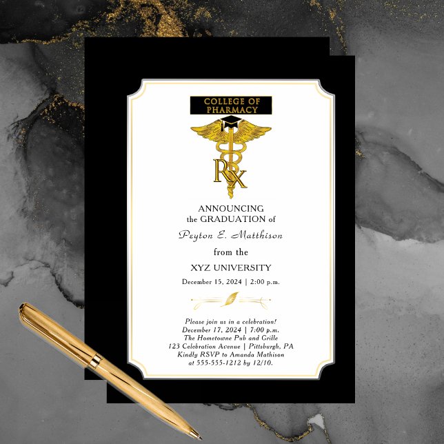 Invitation Pharmacy College Pharmacy |Graduation en toxicolog (Elegant Formal College of Pharmacy Pharmacist Graduation Announcement and Grad Party Invitation)