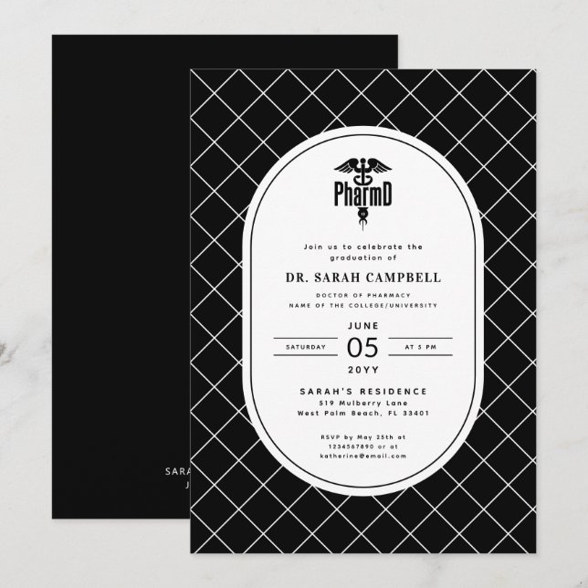 Invitation PharmD Docteur en pharmacie Motif de vérification  (Devant / Derrière)