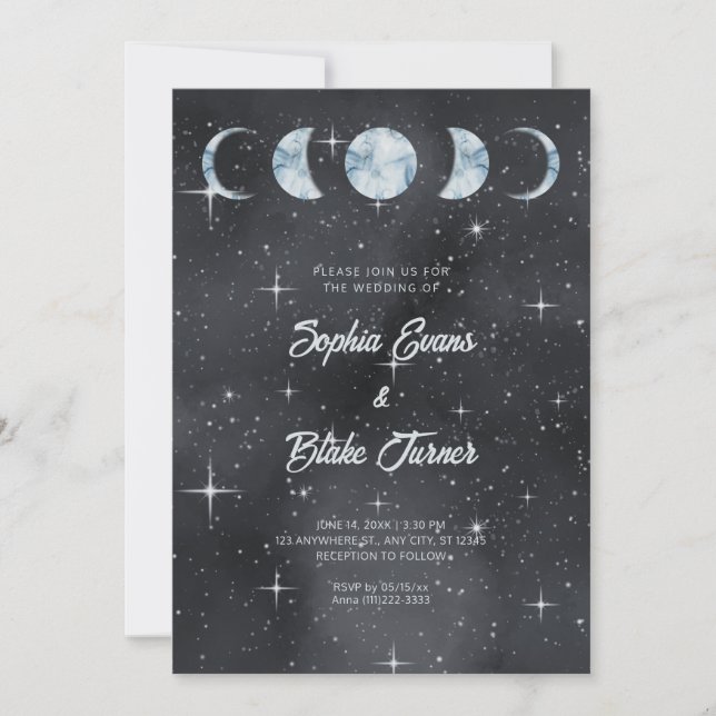 Invitation Phases de la Lune de nuit Zodiac Mariage céleste (Devant)