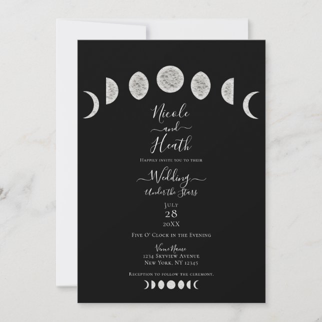 Invitation Phases de la nuit Black Sky Moon Mariage (Devant)