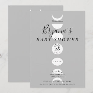 Invitation Phases de lune Cycles Gris & Blanc Baby shower