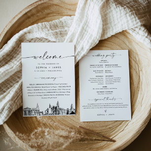Invitation Philadelphia Skyline Wedding Program 5x7 Flat Card