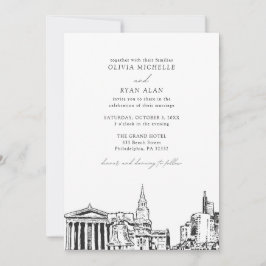 Invitation Philadelphie moderne Skyline Mariage noir et blanc
