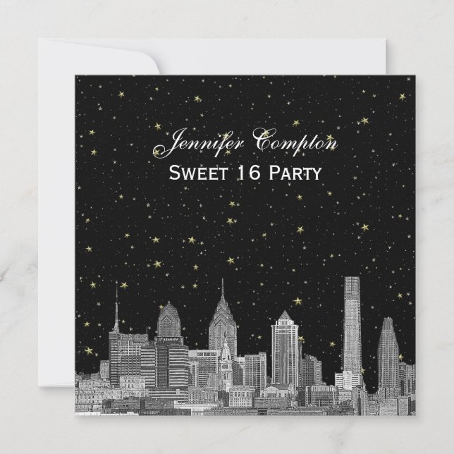 Invitation Philadelphie Skyline Etch Starry do-it-yourself SQ (Devant)