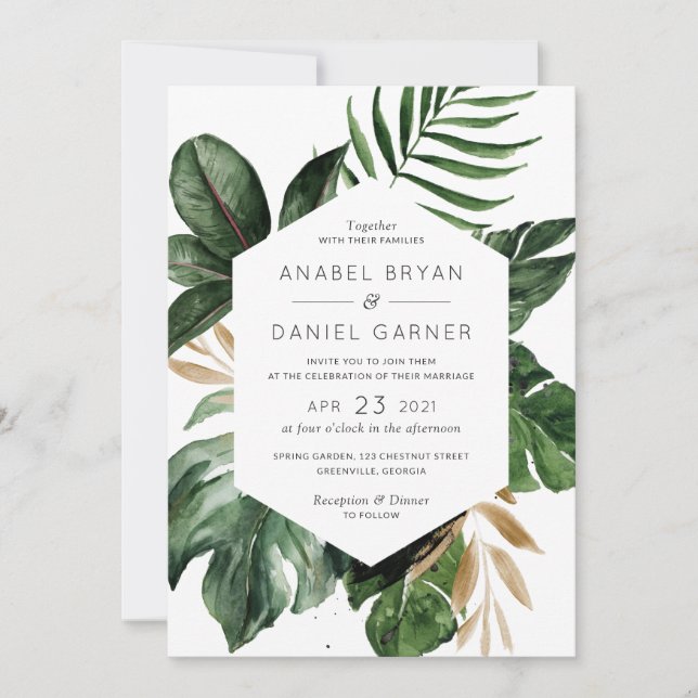 Invitation Philodendron Tropical Palm Feuille Mariage moderne (Devant)