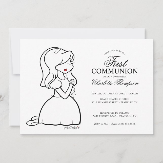 Invitation Philosophies Première communion - Fille (Devant)