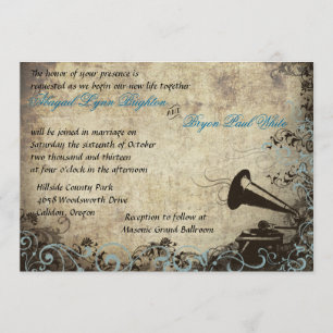 Invitation Phonographe vintage bleu clair